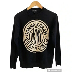 Donna Karan DKNY NWOT Token Logo Black Pullover Sweater